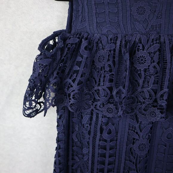 Taylor Women's Size 8 Navy-Blue Lace Dress Cold Shoulder - Picture 5 of 8